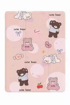 Чехол-книжка Mosbros Cute Bear для Apple iPad 10 (2022)/iPad 11 (2025) (полиуретан с подставкой/отсек для стилуса) (розовый)