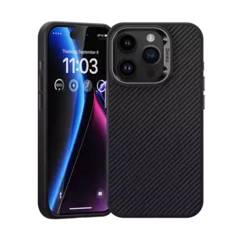 Чехол-накладка Benks Magnetic Carbon 600D Kevlar Case для iPhone 15 Pro карбоновый кевлар (арамид) (черно-серый)