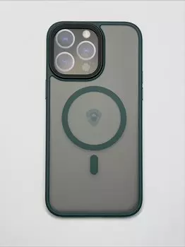 Чехол-накладка Dfansdesign Magsafe Case для Apple iPhone 14 Pro пластиковый прозрачно-черный (зеленая рамка)