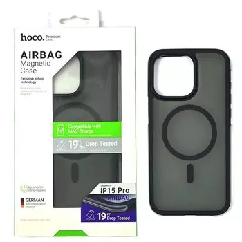 Чехол-накладка Hoco Airbag Magsafe для iPhone 15 (противоударный пластик) прозрачно-черный (черная рамка)
