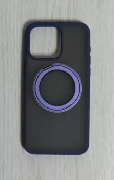 Чехол-накладка Hoco Stand Magsafe для iPhone 15 Pro (пластик/кольцо-держатель) прозрачно-черный (фиолетовая рамка)