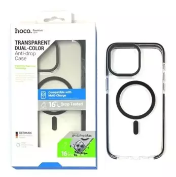 Чехол-накладка Hoco Transparent Dual-Color Magsafe для iPhone 15 Pro противоударный (пластик) (черная рамка)