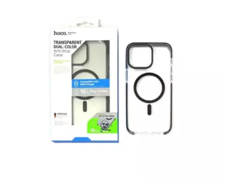 Чехол-накладка Hoco Transparent Dual-Color Magsafe для iPhone 15 Plus противоударный (пластик) (черная рамка)