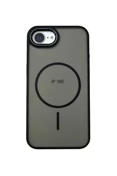Чехол-накладка iPefet MagSafe для Apple iPhone 16e пластиковый прозрачно-черный (серая рамка)