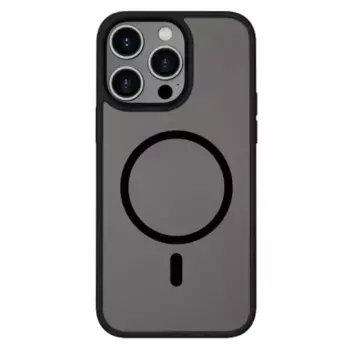 Чехол-накладка Knit Magsafe для Apple iPhone 15 пластиковый (матовый прозрачно-черный) (черная рамка)