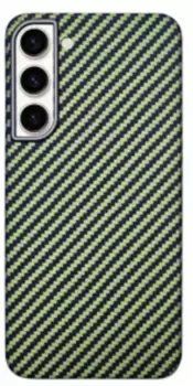 Чехол-накладка Kzdoo Keivlar Case для Samsung Galaxy S23+ карбоновый (черно-зеленый в полоску)