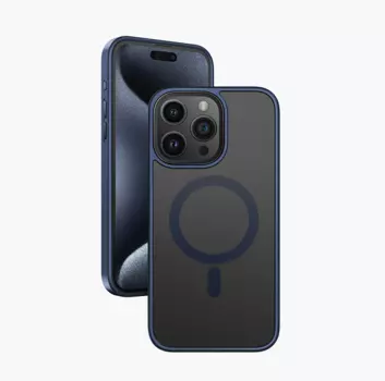 Чехол-накладка Mosbros Mag Comfortable для Apple iPhone 16 Pro Max пластиковый прозрачно-черный (синяя рамка)