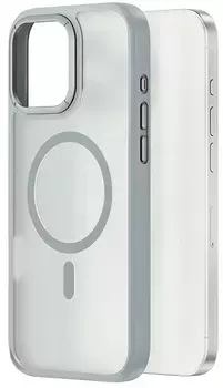 Чехол-накладка Wiwu Armor Pro Magsafe (FGG-012) для iPhone 16 Pro Max пластиковый прозрачно-белый (серая рамка)