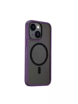 Чехол-накладка Wiwu Magsafe (FGG-011) для Apple iPhone 15 пластиковый прозрачно-черный (фиолетовая рамка)