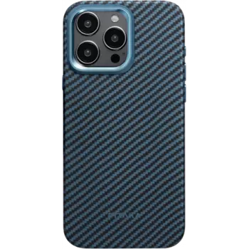 Чехол PITAKA MagEZ Case Pro 4 для iPhone 15 Pro Max карбоновый кевлар (арамид) черно-синий в полоску