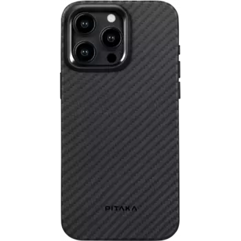 Чехол PITAKA MagEZ Case Pro 4 для iPhone 15 Pro карбоновый кевлар (арамид) черно-серый в полоску
