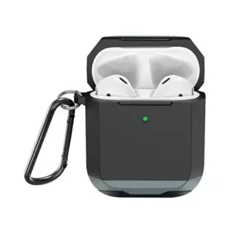 Чехол WiWU Defender Strong Metal для AirPods 2 противоударный с карабином (черный/серый)