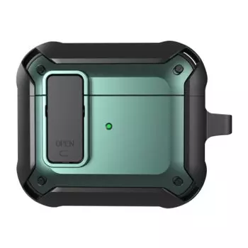 Чехол WiWU Mecha для AirPods 3 противоударный с карабином (черный/зеленый)