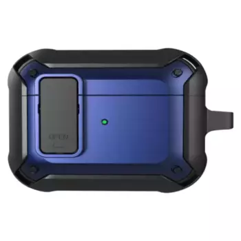 Чехол WiWU Mecha для AirPods Pro противоударный с карабином (черный/синий)