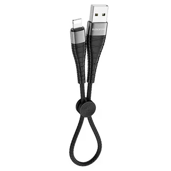 Кабель Borofone BX32 2,4A (USB) на (Lightning) 25см нейлоновая оплетка (черный)