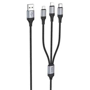 Кабель Hoco X102 (USB) 3 в 1 Lightning/Micro USB/Type-C 100см 2.4A (черный)