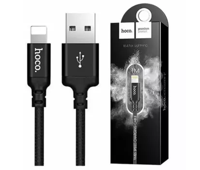Кабель Hoco (X14) Times speed (USB) на (Lightning) 100см 2,0А тканевая оплётка (черный)