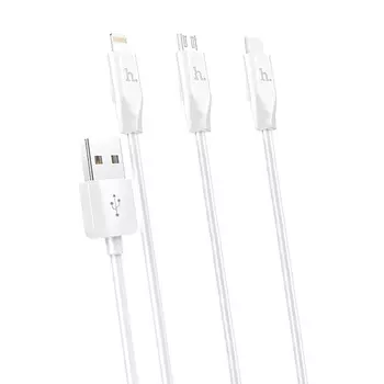 Кабель Hoco X1 (USB) 3 в 1 Lightning/Micro USB/Type-C 100см 2.4A (белый)