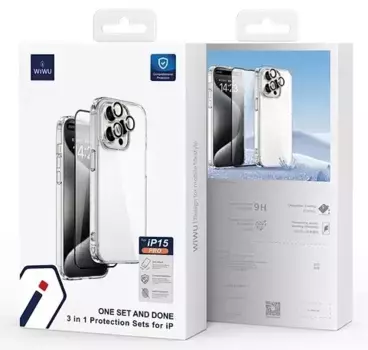 Комплект защиты 3 в 1 Wiwu (WI-IP001) для Apple iPhone 15 Pro (чехол/стекло/стекло для камеры)