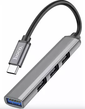 Переходник Hoco (HB26) USB 4 в 1 USB/USB3.0/USB2.0*3 (Metal Gray)