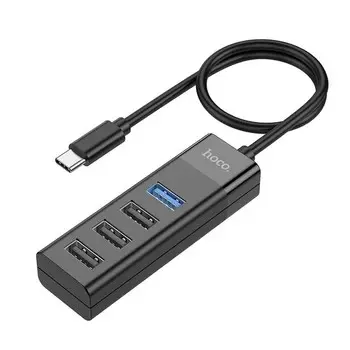 Переходник разветвитель Hoco (HB25) Easy Mix 4 в 1 Сonverter Type-C на USB 3.0 + USB 2.0*3 (Black)