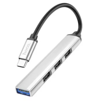 Переходник разветвитель Hoco (HB26) 4 в 1 Type-C на USB 3.0 + USB 2.0*3 (Silver)