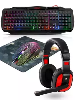 Проводной игровой комплект Defender Target MKP-350 клавиатура + мышь + наушники (черный)