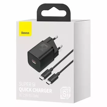 Сетевое зарядное устройство Baseus Super Si Quick Charger 1C 25W Type-C + кабель Type-C 3A 100см (TZCCSUP-L01) (черный)