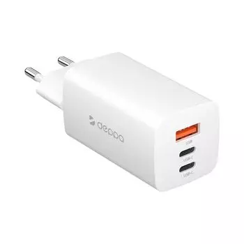 Сетевое зарядное устройство Deppa (11443) Wall charger GaN 65W 3.0А 2хType-C/USB (белый)