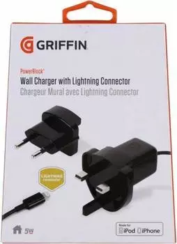 Сетевое зарядное устройство Griffin PowerBlock 5W 1A Lightning 90 см (черный) GA36560