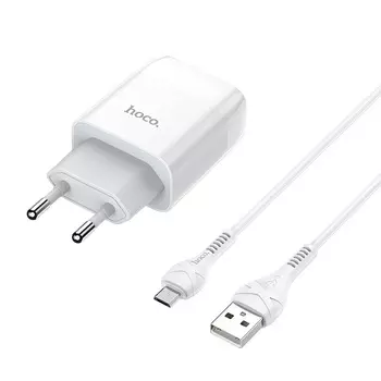 Сетевое зарядное устройство Hoco (C73A) Charger Set 2xUSB/2.4A + кабель Micro USB (белый)