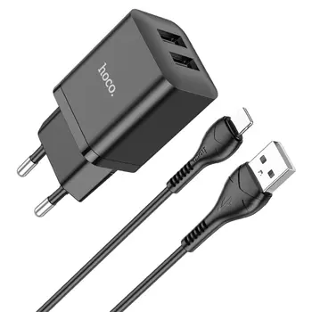 Сетевое зарядное устройство Hoco (N25) Maker 2xUSB/2.1A + кабель Lightning (белый)