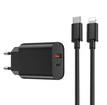 Сетевое зарядное устройство WIWU Quick 20W USB/Type-C + USB/Type-C 1m (Wi-U002) (черный)
