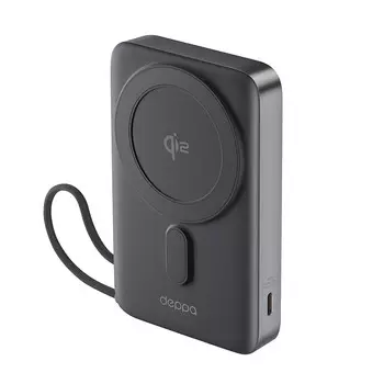 Внешний аккумулятор Deppa NRG Qi2 MagSafe 10000mAh 15W/LED-дисплей, подставка (33701) (серый)