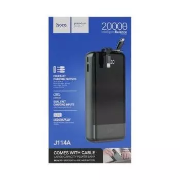 Внешний аккумулятор Hoco J114A Charger Power Bank 20000mAh c кабелем Micro USB/Type-C/LED-дисплей (черный)