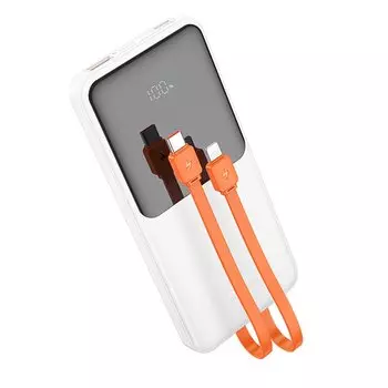 Внешний аккумулятор Hoco J119 Sharp charger 10000mAh USB/Type-C/кабель Lightning 8 pin + Type-C/LED-дисплей (белый)
