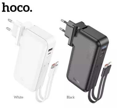 Внешний аккумулятор Hoco J126 2 в 1 10000mAh 22.5W Adapter (US/EU)/USB/Type-C/кабель Lightning + Type-C (черный)