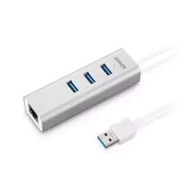 Адаптер Anker USB Hub на USB 3,0 x 3/Ethernet port Silver