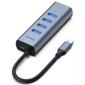 Адаптер Baseus Enjoy Series Type-C на USB 3.0x4 + PD HUB (Grey) (CAHUB-Q0G)