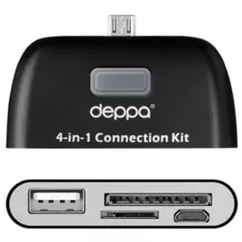 Адаптер Deppa OTG с microUSB на USB, (microUSB), (SD), (microSD) для смартфонов и планшет (черный)