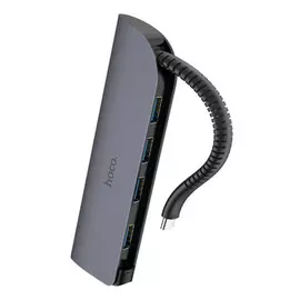 Адаптер HOCO HB12 Victory Type-C на USB 3.0 х 4 (Metal grey)