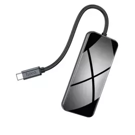 Адаптер Hoco HB15 Easy 5 in 1 USBx3/3.0 A/HDMI/Type-C алюминий (серый)