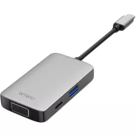 Адаптер Wiwu Alpha USB-C 5 в 1 на USB 3.0/Type-C/HDMI/VGA/Stereo (A513HVP) (Grey)