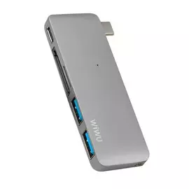 Адаптер Wiwu T6 USB Type-C 5 в 1 на USB 3.0/Type-C/SD/Micro SD для Macbook Pro/Air 2016-2018 (Space Gray)