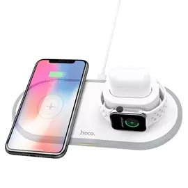 Беспроводное зарядное устройство Hoco CW21 3 в1 Wireless Charger для смартфонов/Apple Watch/Airpods белый