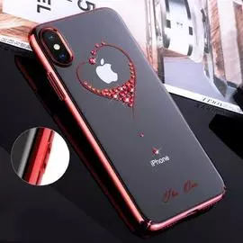 Чехол-накладка KINGXBAR для Apple iPhone XS Max (F-49) пластик, стразы Swarovski (прозрачно-красный)