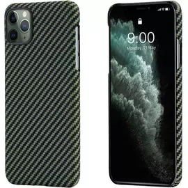 Чехол-накладка PITAKA MagEZ Case для Apple iPhone 11 Pro карбоновый кевлар (арамид) черно-зеленый в полоску