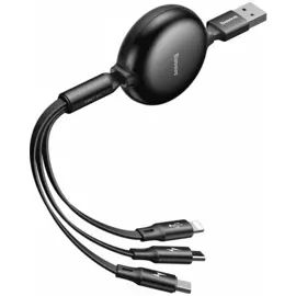 Кабель Baseus Little Octopus 3 в 1 USB-Lighting 8 pin+Type-C+micro USB регулируемый кабель 105cm (черный)