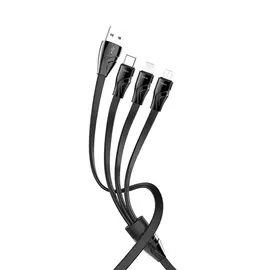 Кабель Hoco U57 (USB) 3 в 1 Lightning 8 pin/ Micro/ Type-C 120 см 2.4A силикон (черный)