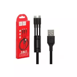 Кабель Hoco X25 (USB) 3 в 1 Lightning 8 pin/Micro/Type-C 100 см 2.1A силикон (черный)